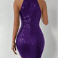 BAE Halter Neck Ruched Sequin Bodycon Dress