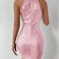 BAE Halter Neck Ruched Sequin Bodycon Dress