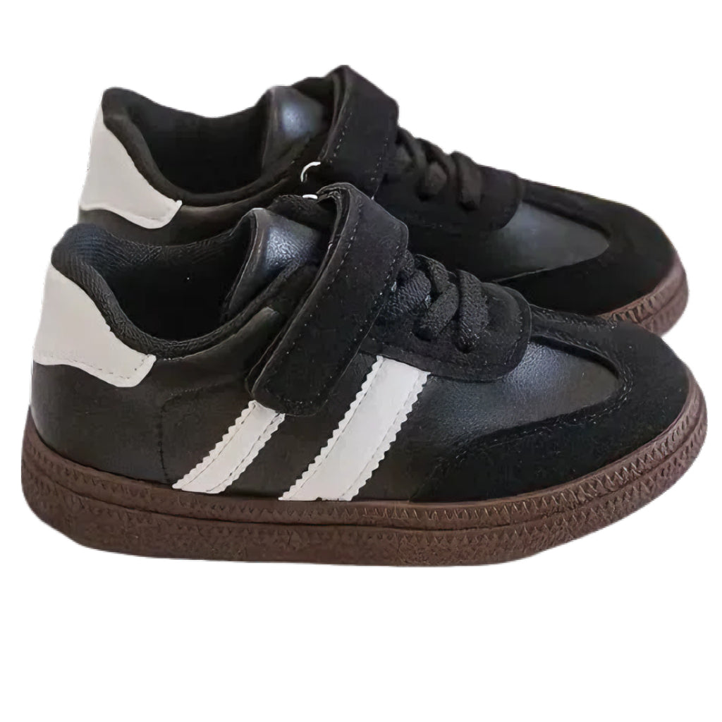 Boys Girls Stylish Kids’ Faux Leather Trainers with Stripes School Comfy Unisex Design