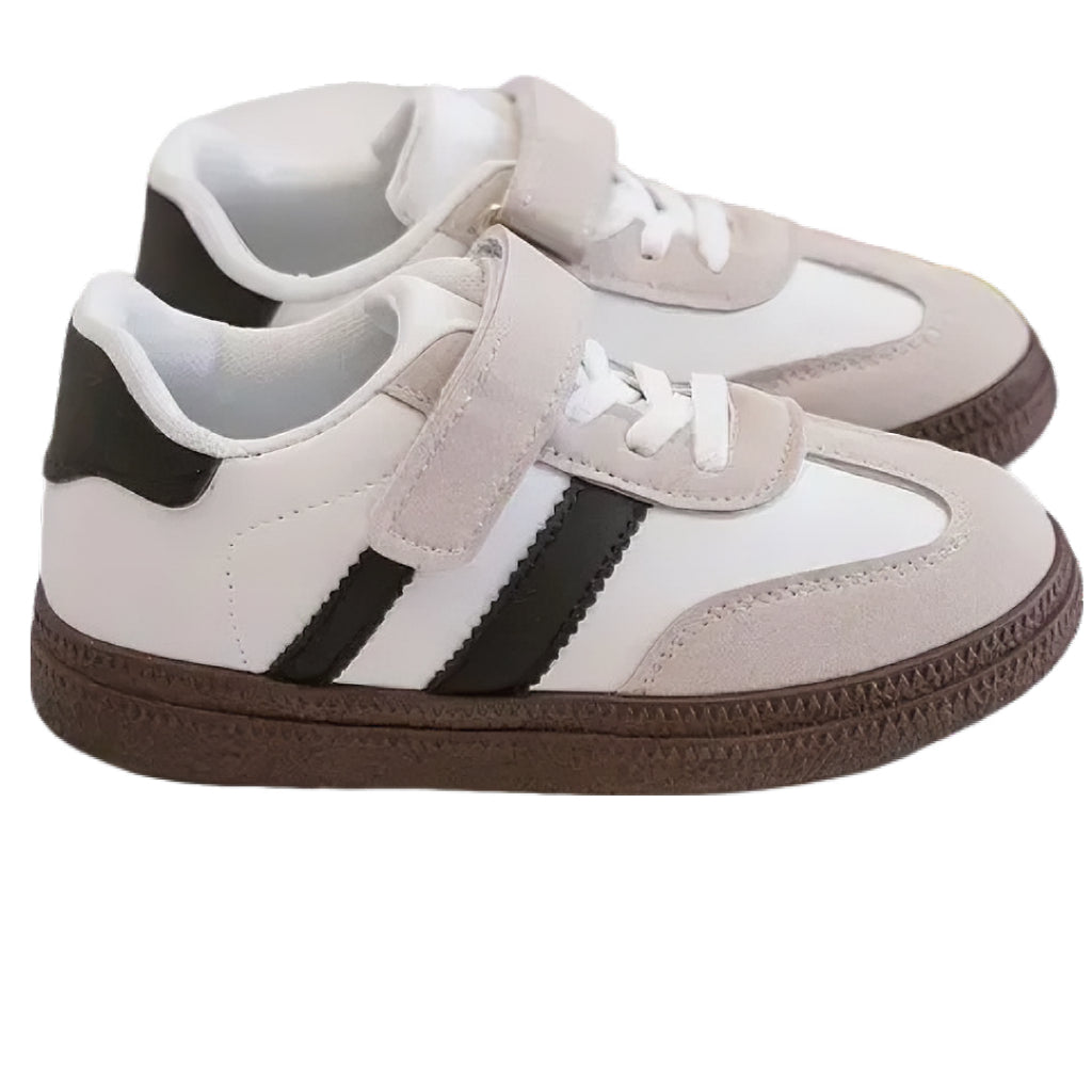 Boys Girls Stylish Kids’ Faux Leather Trainers with Stripes School Comfy Unisex Design