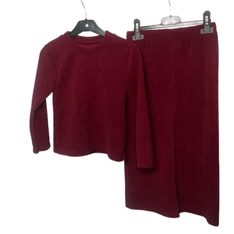 Layla Kids Ribbed Lined 2 Piece Set with Wide Leg Trousers for Comfortable Style