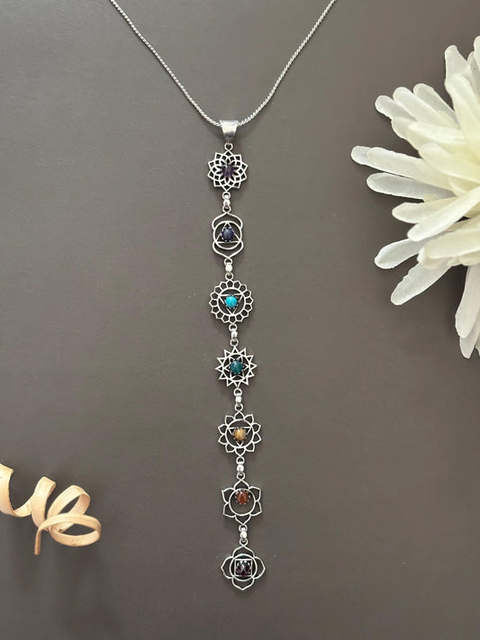 7 Chakra Energy Healing Gemstone Pendant Necklaces – Gold & Silver Finish