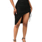Women's Asymmetrical Solid Knit Fabric Color Drawstring Skirt