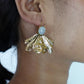 Textured Gold Bloom Earrings with Moonstone/Labradorite Tops – Brass Boho Statement.