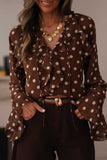 Coffee Polka Dot Bell Sleeve Blouse