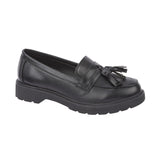 Kingston Girls Ladies Loafers Black Faux Patent Leather Loafers Tassels Slip On Shoes Sizes