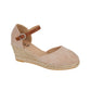 Taffeta Ladies Espadrille Sandal Womens Hessian Platform Ankle Strap Buckle Wedge Shoes