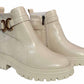 Britney Womens Buckle Chain Winter Faux Leather Ladies Ankle Chelsea Combat Boots Biege