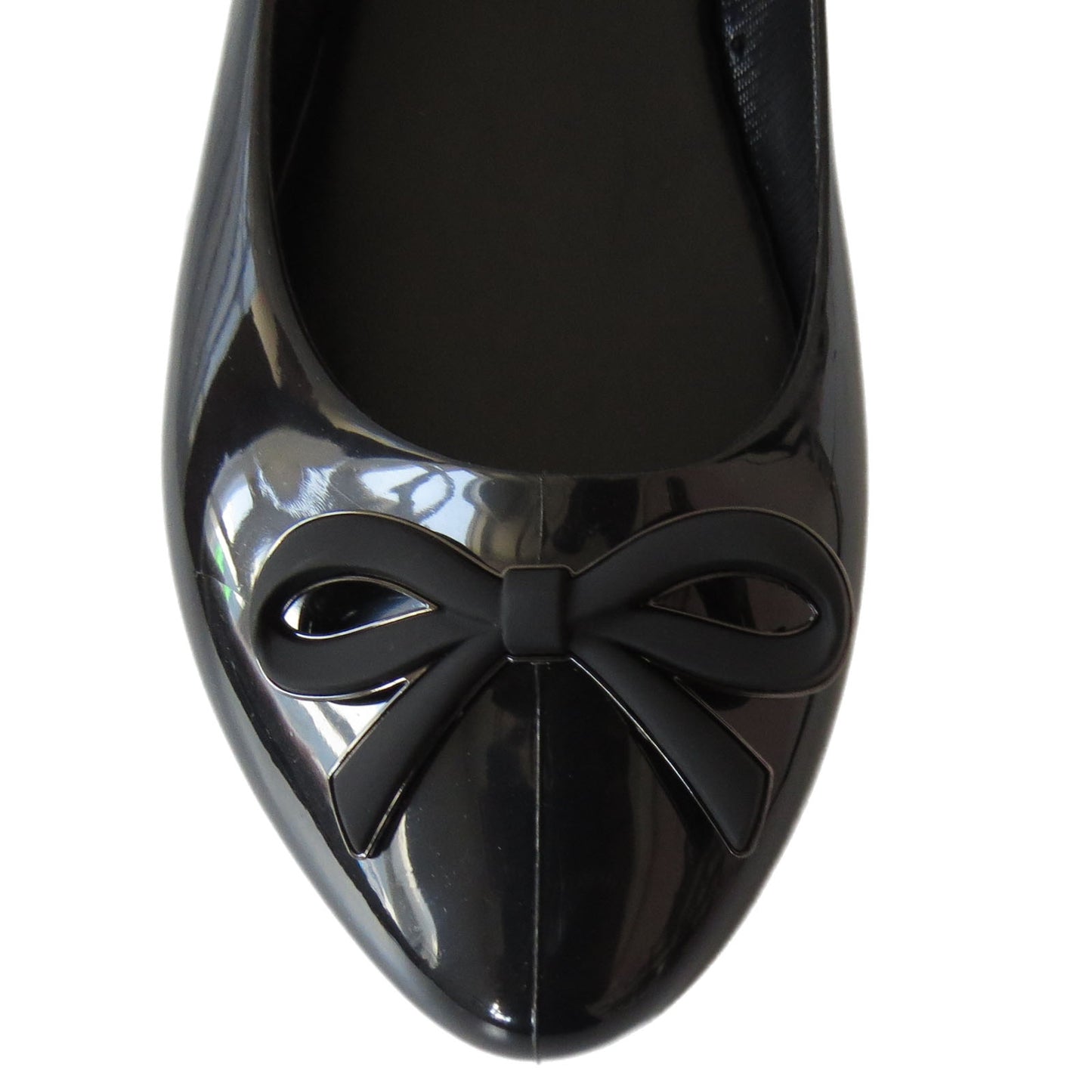Ladies Chic Black Jelly Flat Shoes with Bow Comfortable Foam Insole