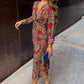 Sophia | Vintage Printed V-Neck Long-sleeve Elegant Dress