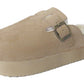 Ellen Ladies Faux Fur Lined Platform Mules Buckle Slippers