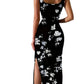Women's Elegant Square Neck Bodycon Side Slit Dress
