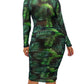 Print Sheer High Neck Pencil Dress for Women
