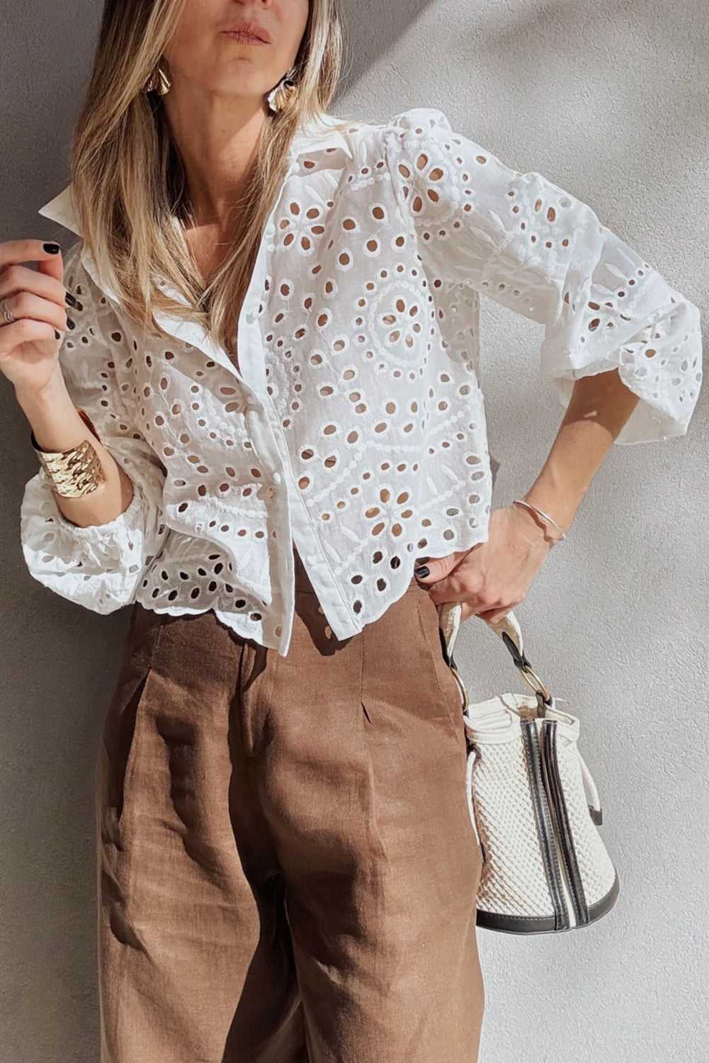 White Cutwork Embroidered Crop Top