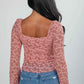 Pink Floral Lace Blouse | Bell Sleeve Square Neck Top