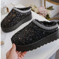 Hanna Sparkling Faux Fur-Lined Women's Slippers with Glittery Platform Sole
