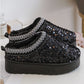 Hanna Sparkling Faux Fur-Lined Women's Slippers with Glittery Platform Sole