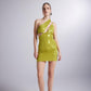 Thea Green Shiny One Shoulder Strapped Mini Dress