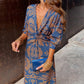 Sophia | Vintage Printed V-Neck Long-sleeve Elegant Dress