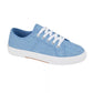 Light Blue Ladies broderie anglaise lace up canvas on chunky outsole.