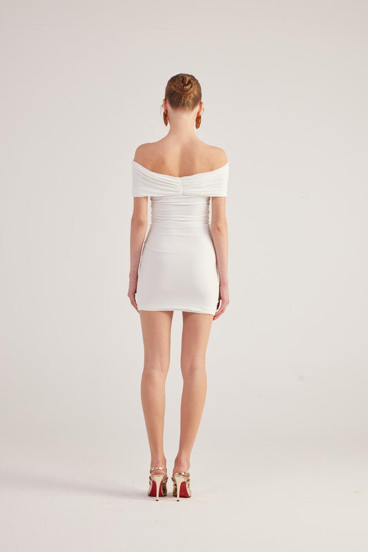 Muse White Bardot Neck Mini Dress