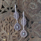 Temple Bloom Filigree Drops- Mandala-Inspired Brass Earrings with Spiral & Gem Detailing.