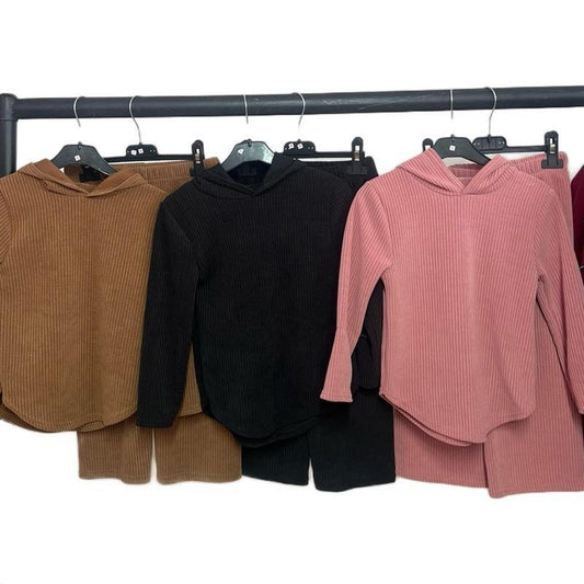 Amy Kids Ribbed Hoodie & Wide Leg Trouser Set | 2-Piece Lounge Set