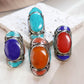 Large Ethnic Tibetan Silver Rings, Turquoise, Coral & Lapis Inlay Rings.