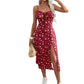 Print Summer Dress for Women - Sleeveless with Side Slit, Polyester, Machine Washable, Adjustable Spaghetti Straps, Spaghetti Suspender Dress