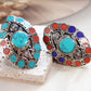 Bohemian Turquoise Statement Rings with Multicolor Inlays.