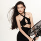 Viola Black Gathered Mini Bodycon Dress