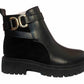 Britney Womens Buckle Chain Winter Faux Leather Ladies Ankle Chelsea Combat Boots Black