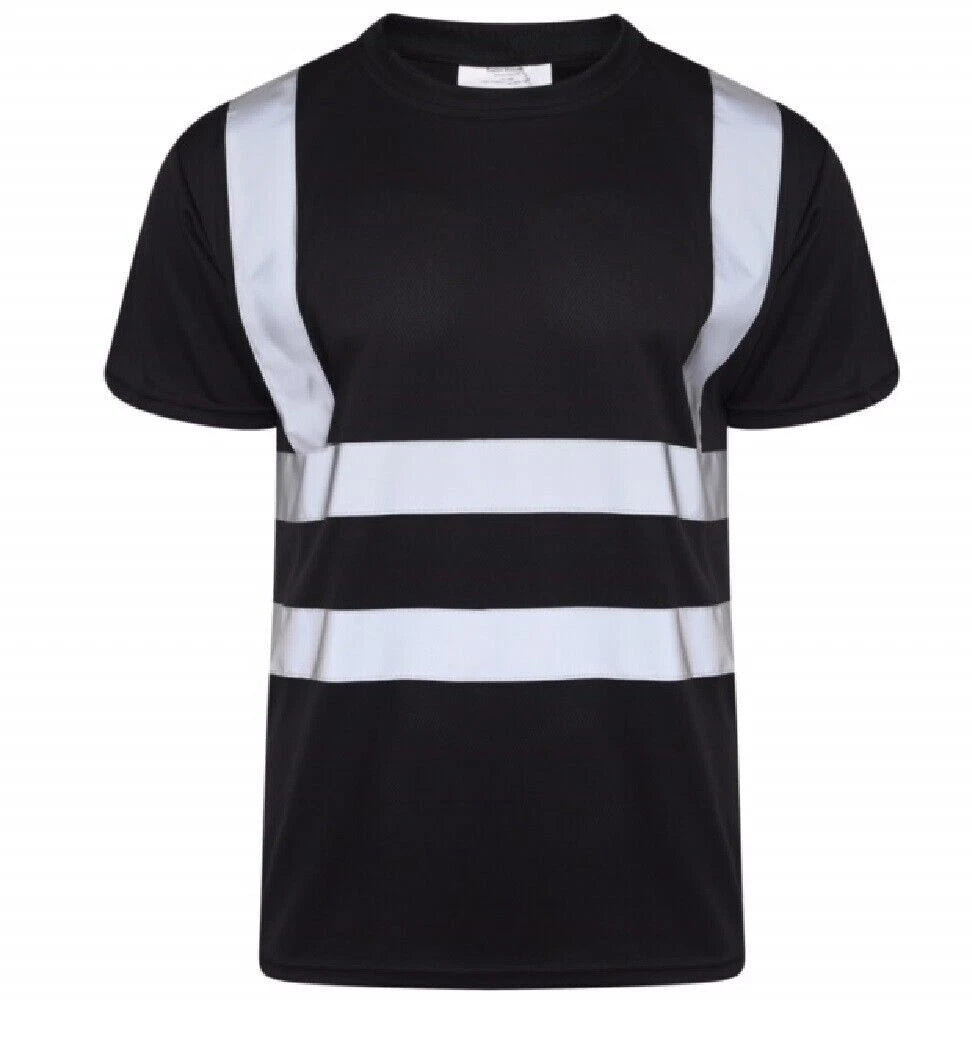 James Mens High Visibility Safety Crew Neck T-Shirt with Reflective Strips Short Sleeve Workwear
