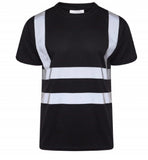 James Mens High Visibility Safety Crew Neck T-Shirt with Reflective Strips Short Sleeve Workwear