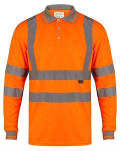 Edward Mens High Visibility Long Sleeve Safety Polo Shirt Reflective Hi-Viz Workwear