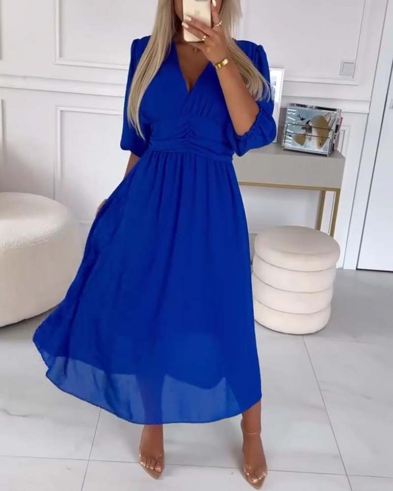 Petra | V-Neck Solid Color Waist Dress