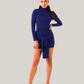 Women’s Blue Glitter High Neck Long Sleeve Party Dress