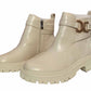 Britney Womens Buckle Chain Winter Faux Leather Ladies Ankle Chelsea Combat Boots Biege