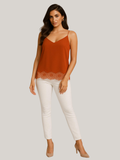Women's Satin Cami Top with Lace Detail