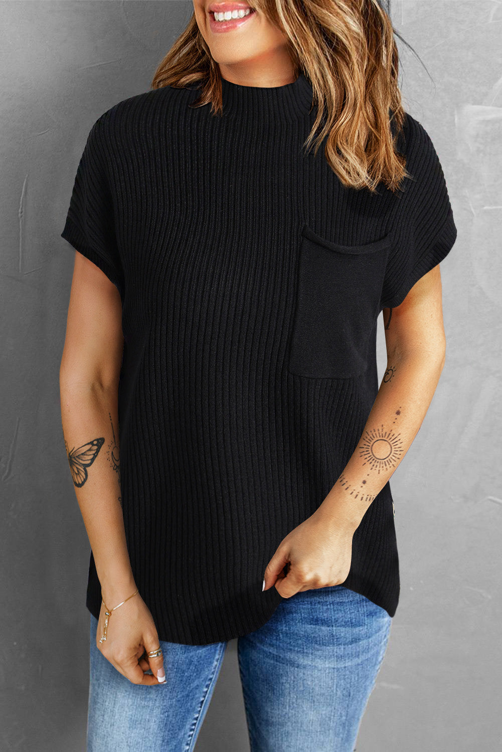 Cozy Oatmeal Sweater Dress - Ribbed Knit with Pockets