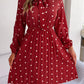 Women’s Polka Dot Pleated Dress – Self-Tie Waist & Long Sleeves