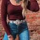 Brown Ribbed Long Sleeve Crop Top