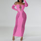 Solid Color Off-neck Sleeve Hollow Sexy Slim Fit One-piece Knitted Sheath Dress