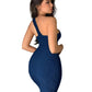 Elegant One Shoulder Textured Asymmetrical Bodycon Sleeveless Dress