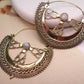Filigree Crescent Moon Earrings with Gemstone.