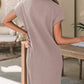 Cozy Oatmeal Sweater Dress - Ribbed Knit with Pockets