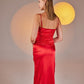 Dipsy Red Satin Strappy Slit Midi Dress