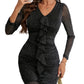 Metallic Ruffled V-Neck Long Sleeve Mini Dress