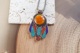 Large Hamsa Pendant - Tibetan Nepal - Amber, Lapis, Turquoise, Coral Stone - Fatima Hands