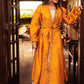 Inayah Deep Saffron Abaya Gown with Balloon Sleeves & White Cream Slip Dress for Formal Occasions